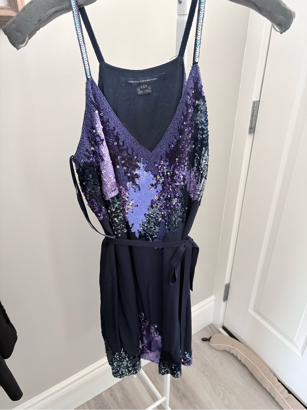 French Connection Navy Dress with Purple Sequin Trim